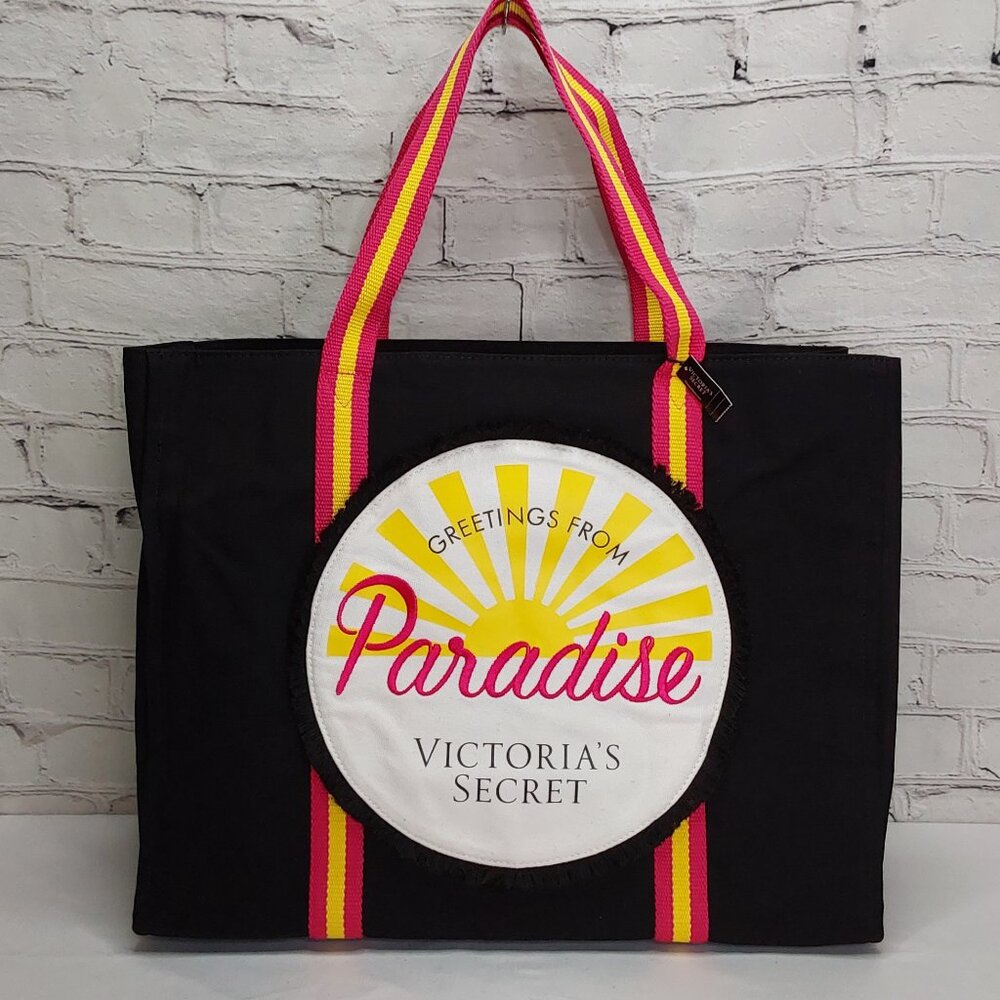 VICTORIA'S SECRET 'GREETINGS FROM PARADISE' TETHERED EDGE CANVAS SHOULDER BAG